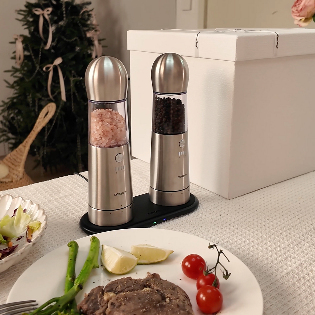 COSPRO 2-in-1 Electric Salt and Pepper Grinder with Double Wireless Charger (SPL) | Essential for Every Home Kitchen