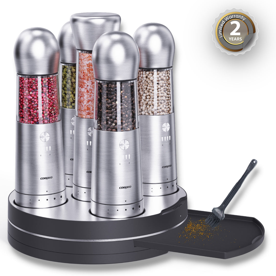 COSPRO 5-in-1 Electric Salt & Pepper Grinder Set