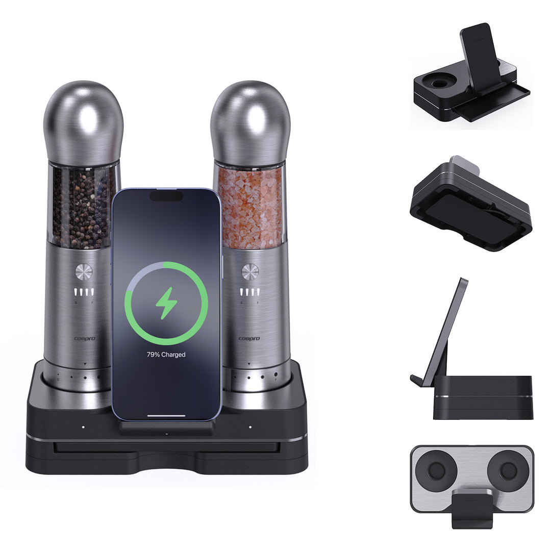 COSPRO 2-in-1 Electric Salt and Pepper Grinder with Smart Phone Wireless Charger (SPGH)