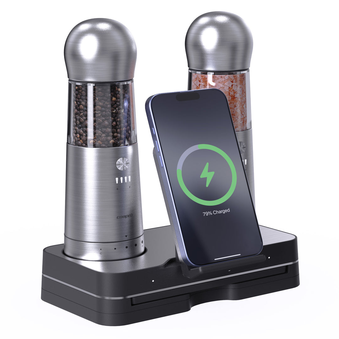 COSPRO 2-in-1 Electric Salt and Pepper Grinder with Smart Phone Wireless Charger (SPGH)