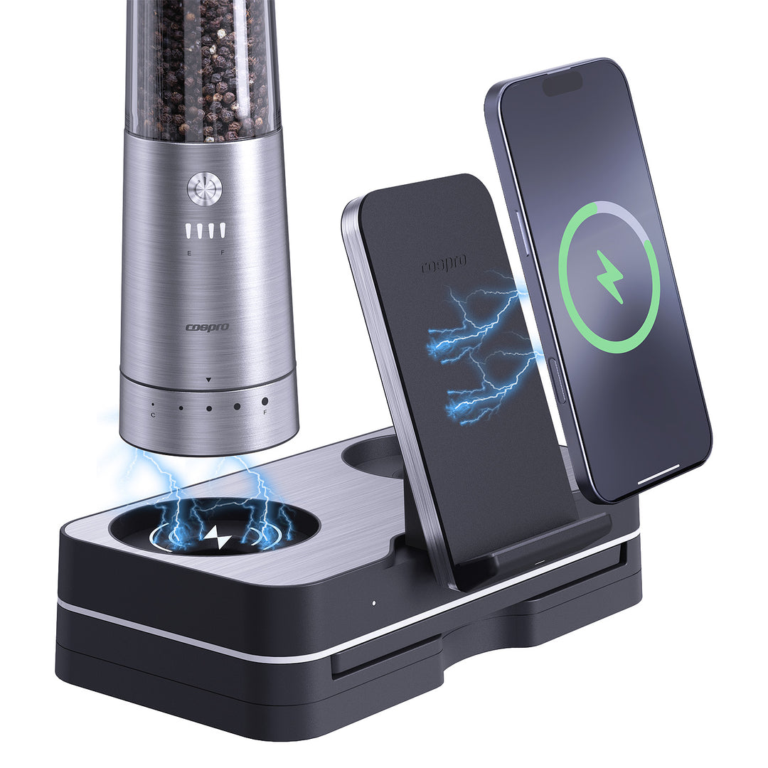 COSPRO 2-in-1 Electric Salt and Pepper Grinder with Smart Phone Wireless Charger (SPGH)