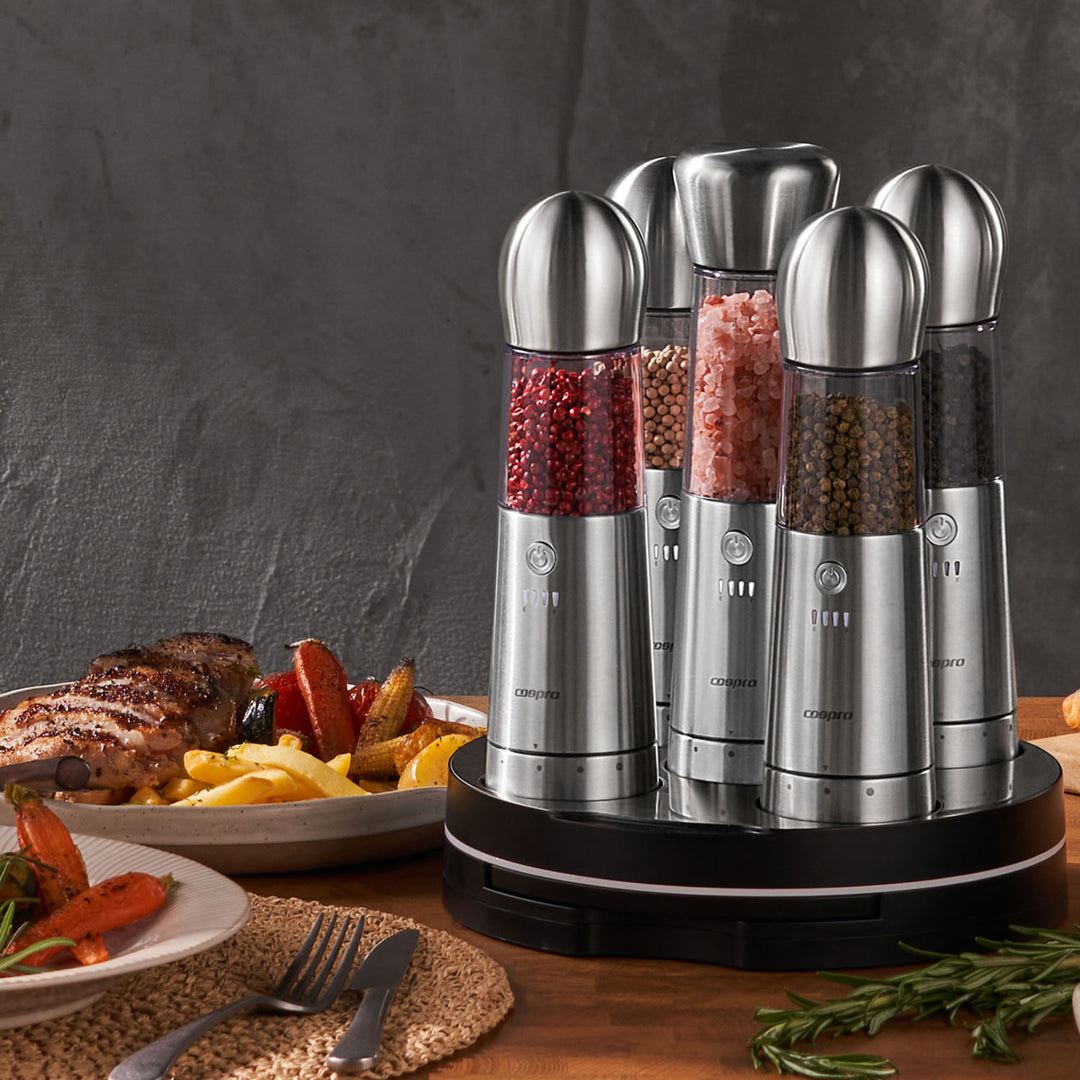 COSPRO 5-in-1 Electric Salt & Pepper Grinder Set